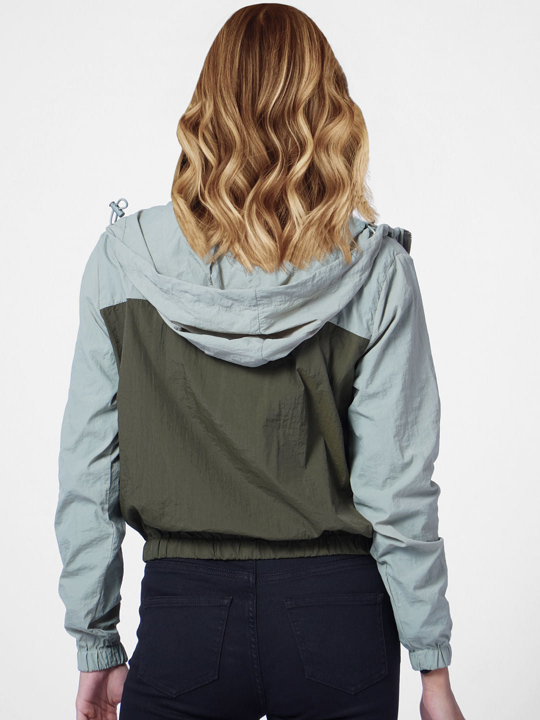 Green Colourblocked Hooded Jacket