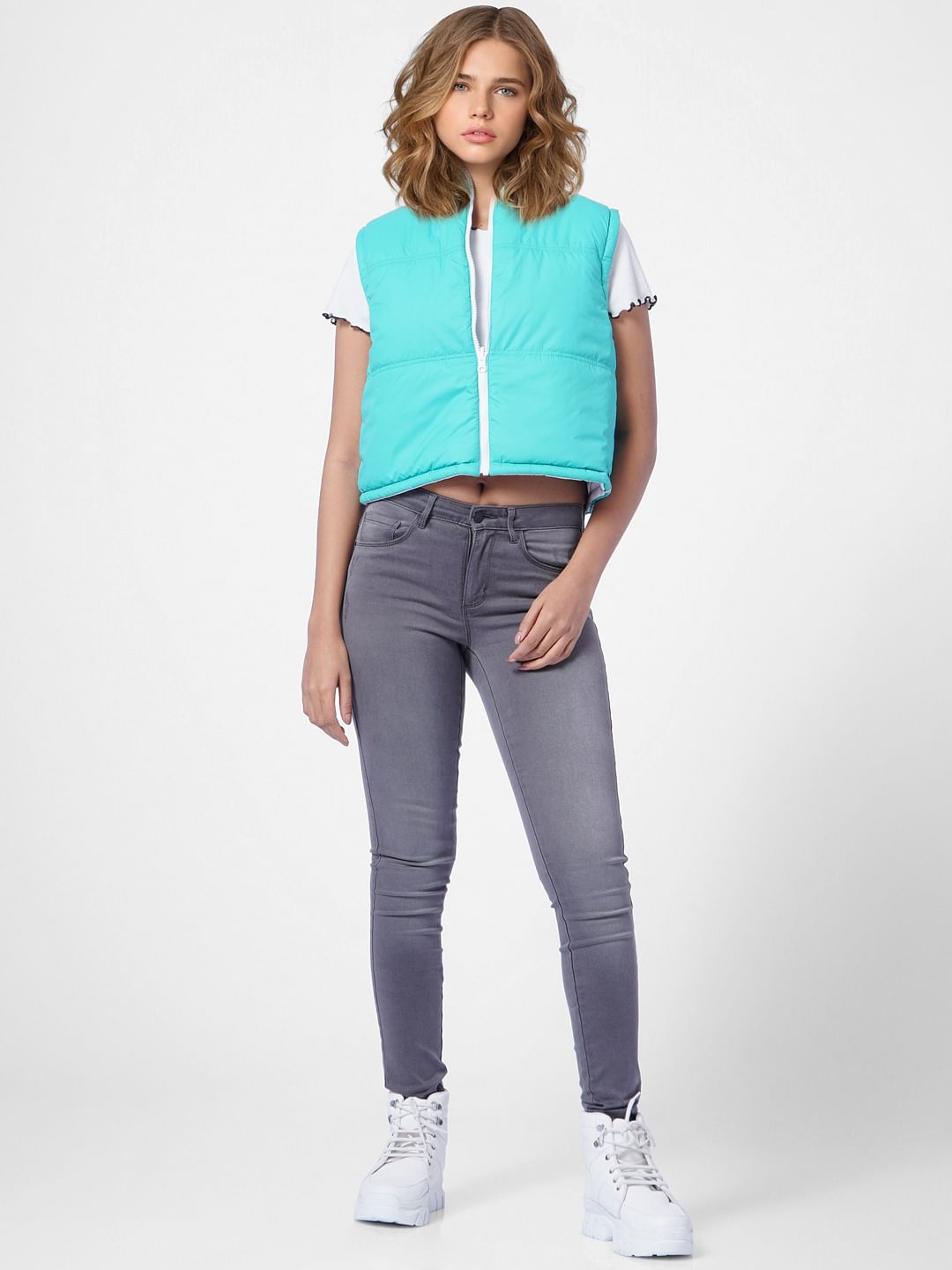 Blue Sleeveless Puffer Jacket