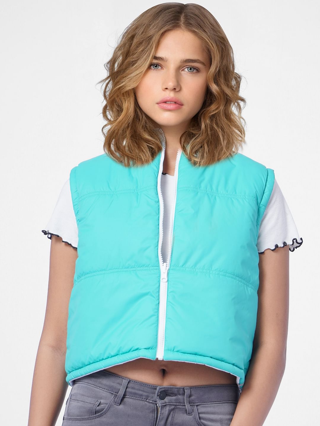 Blue Sleeveless Puffer Jacket