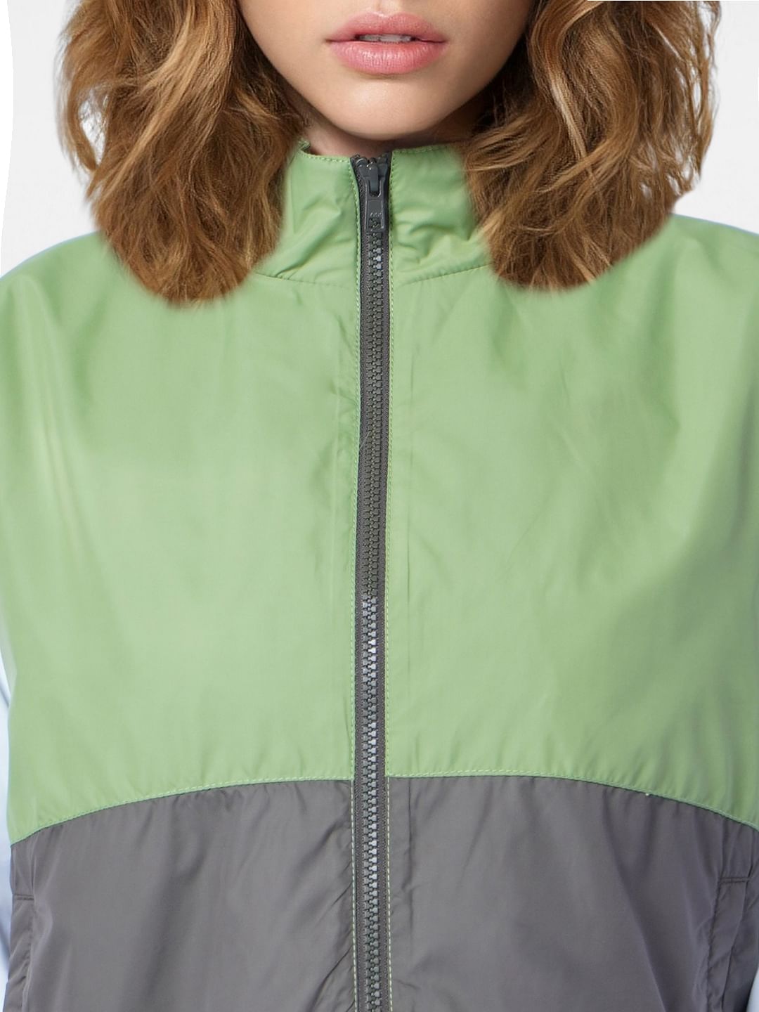 Green Colourblocked Bomber Jacket