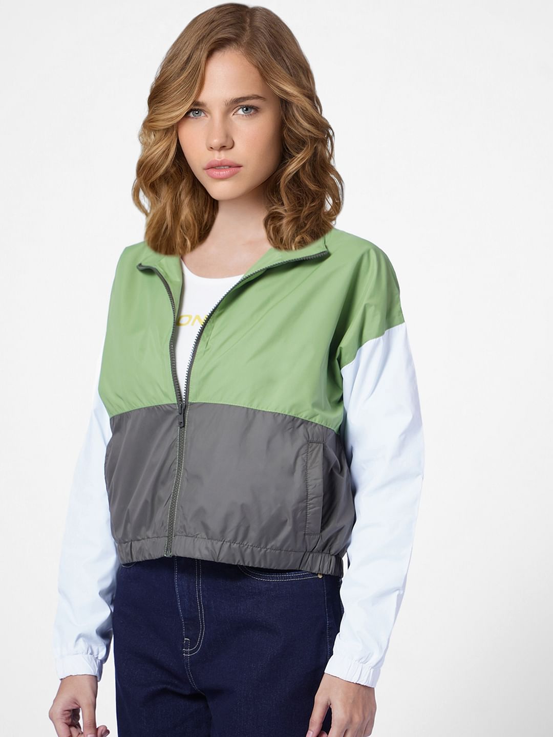 Green Colourblocked Bomber Jacket