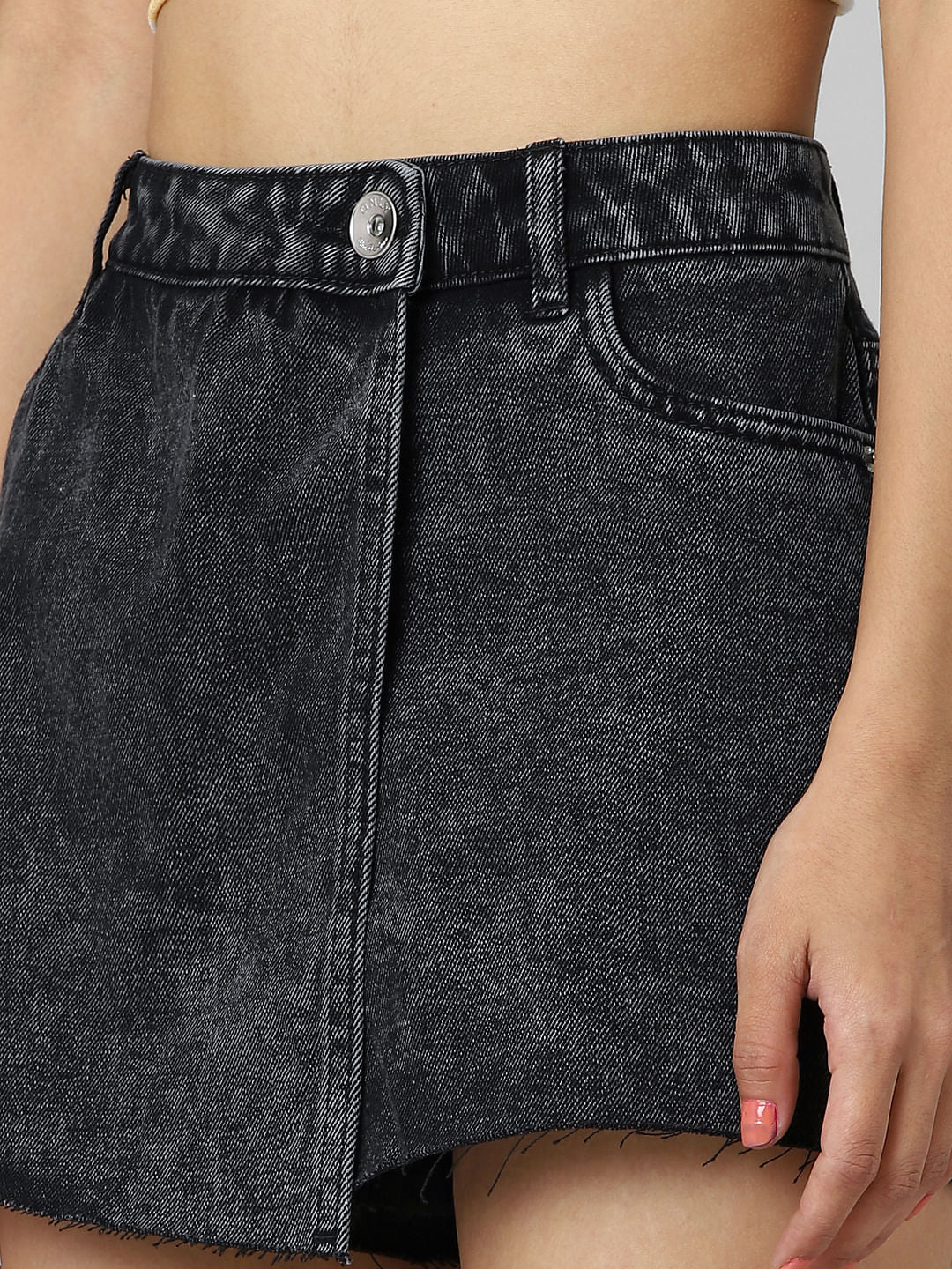 Black Mid Rise Denim Skorts