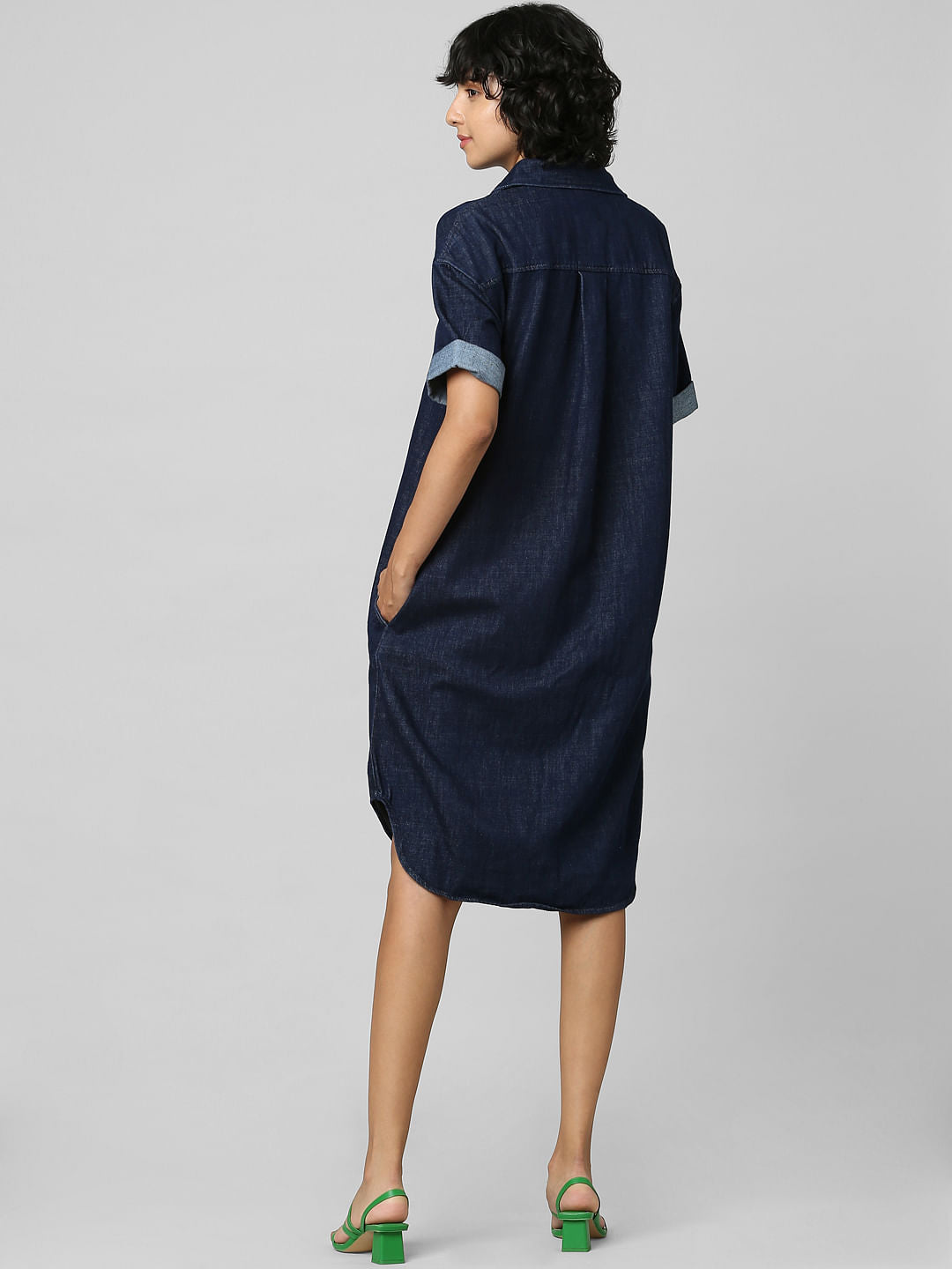 Dark Blue Oversized Long Denim Shirt