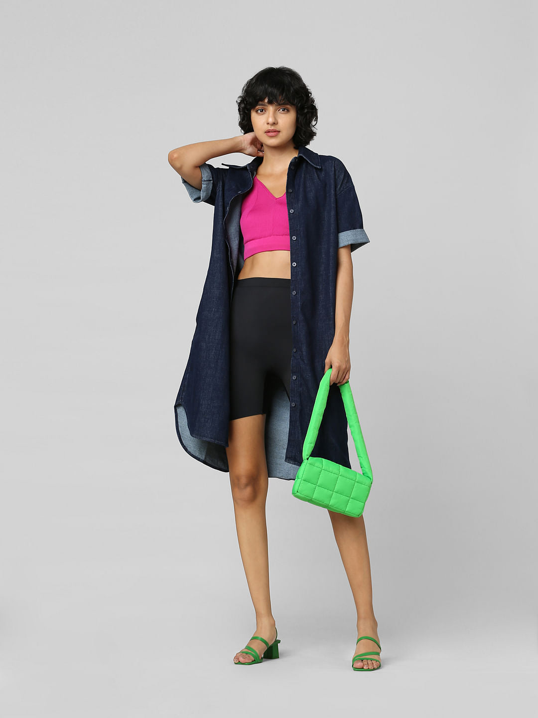 Dark Blue Oversized Long Denim Shirt