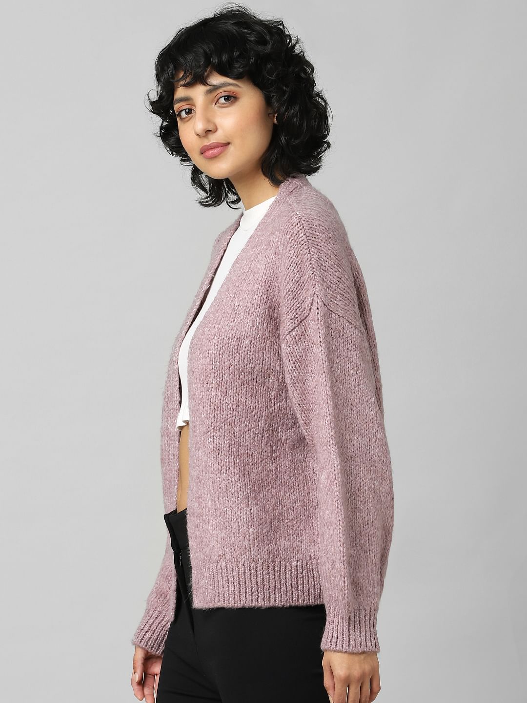 Pink Rib-Knit Cardigan
