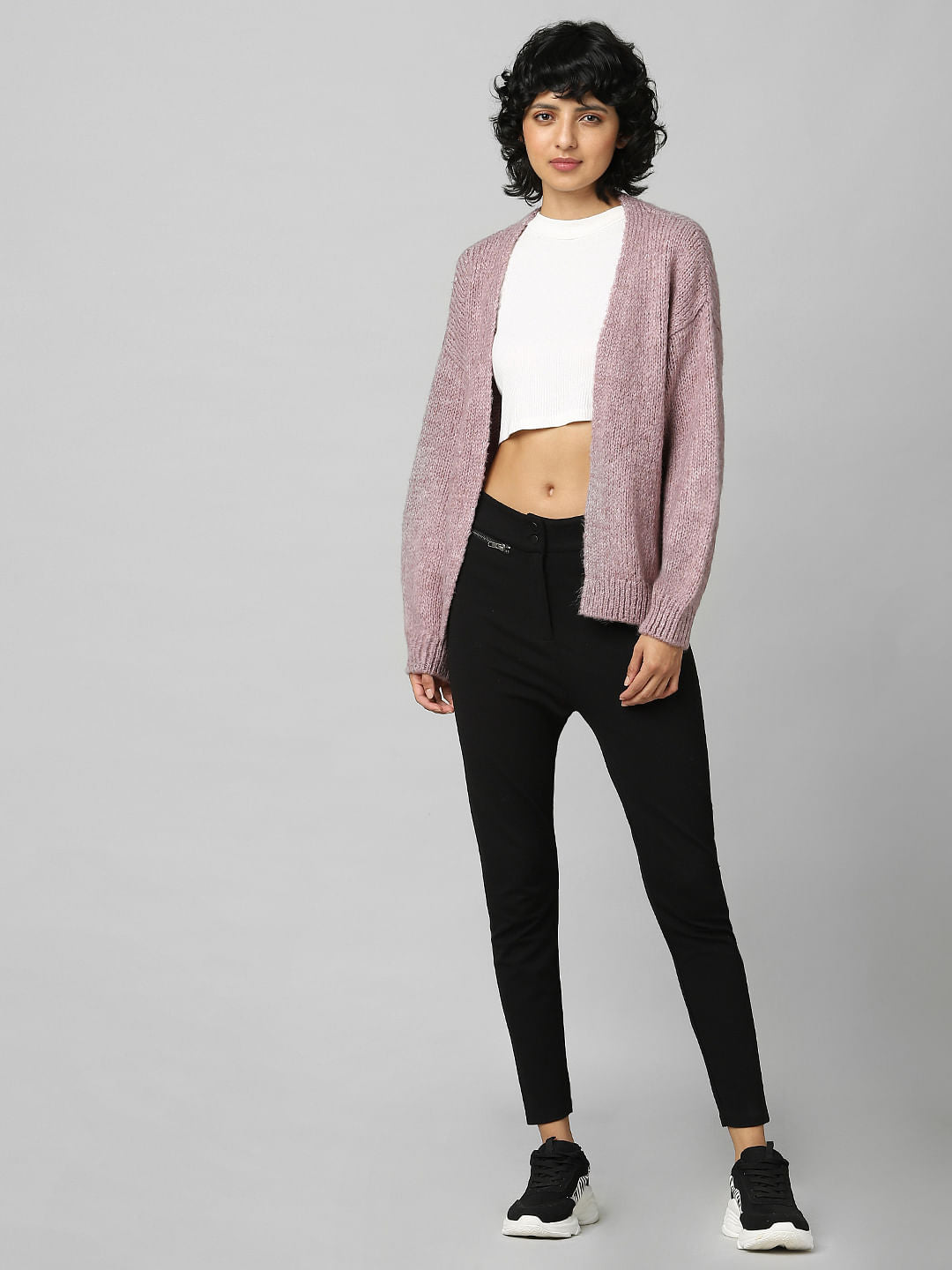 Pink Rib-Knit Cardigan