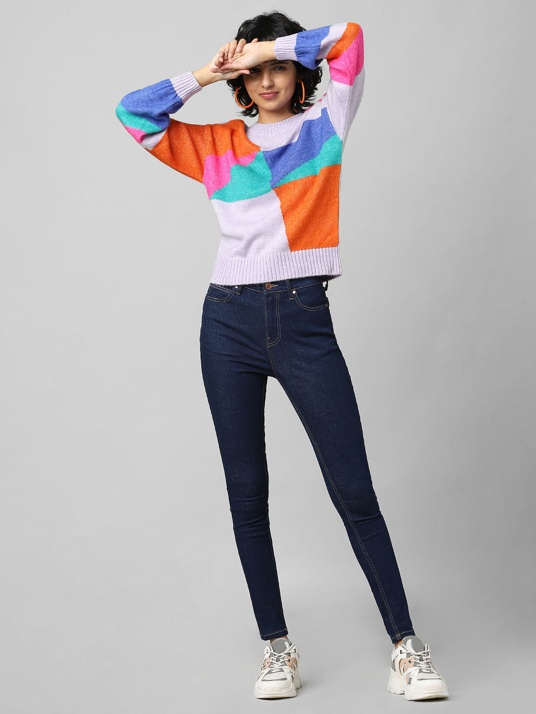 Purple Colourblocked Jacquard Pullover