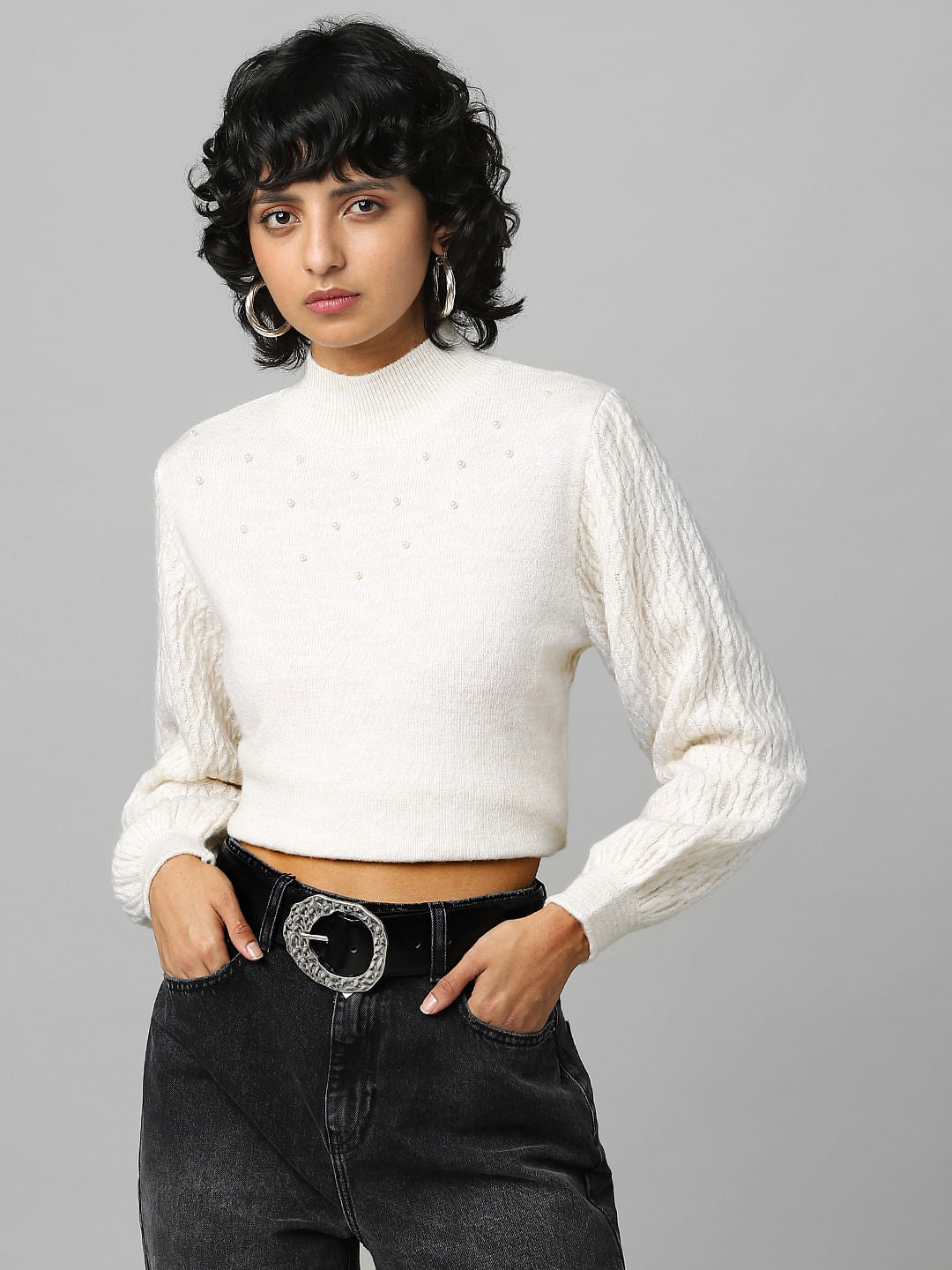 Beige Embellished Pullover