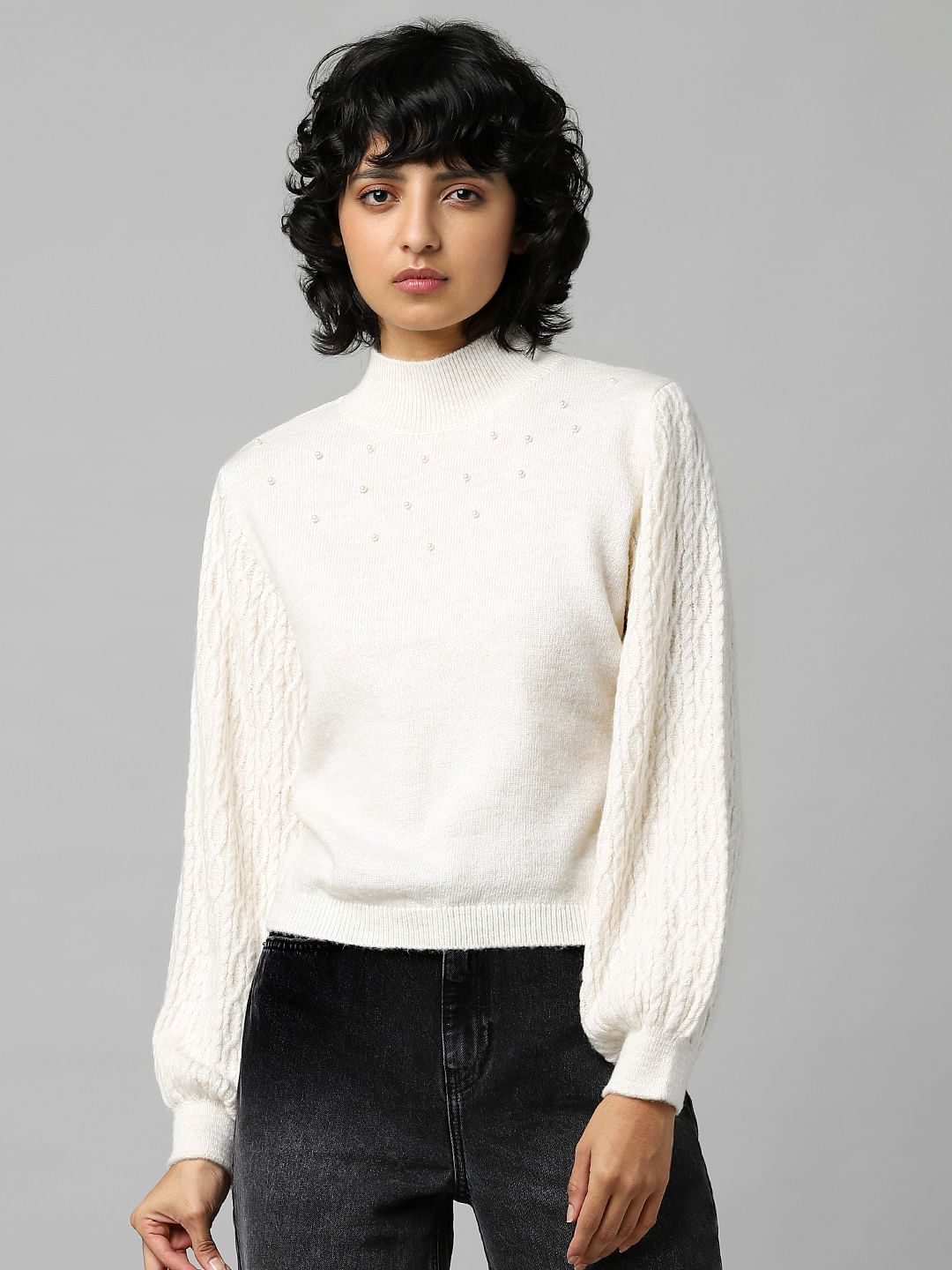 Beige Embellished Pullover