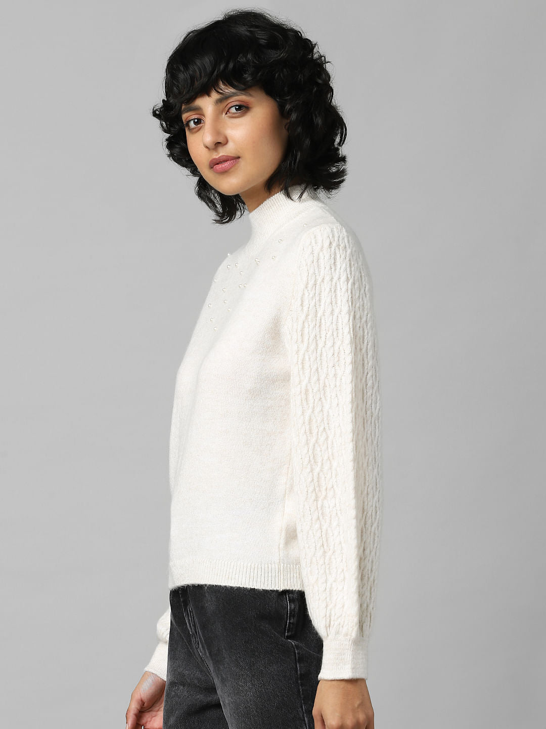 Beige Embellished Pullover