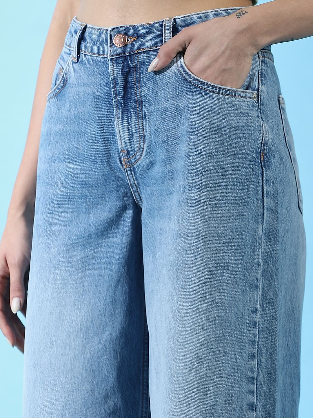 Blue High Rise Wide Leg Jeans