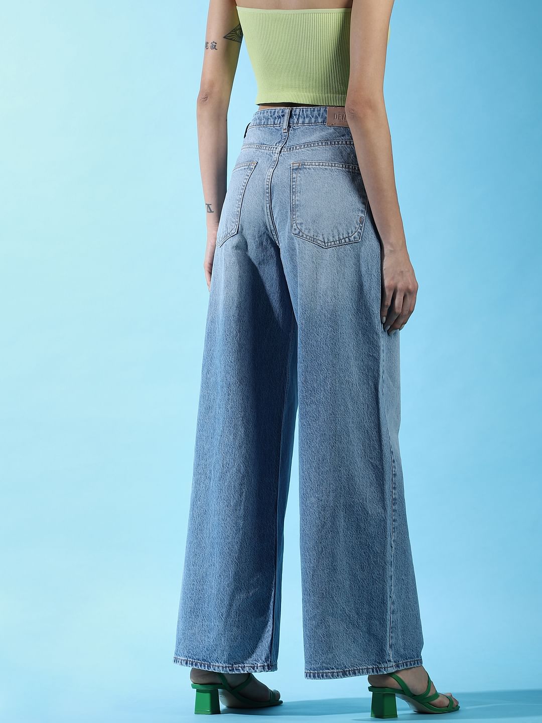 Blue High Rise Wide Leg Jeans