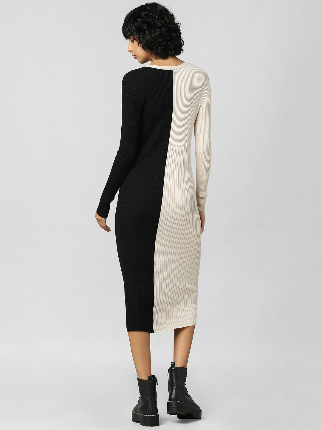 Beige Colourblocked Midi Dress