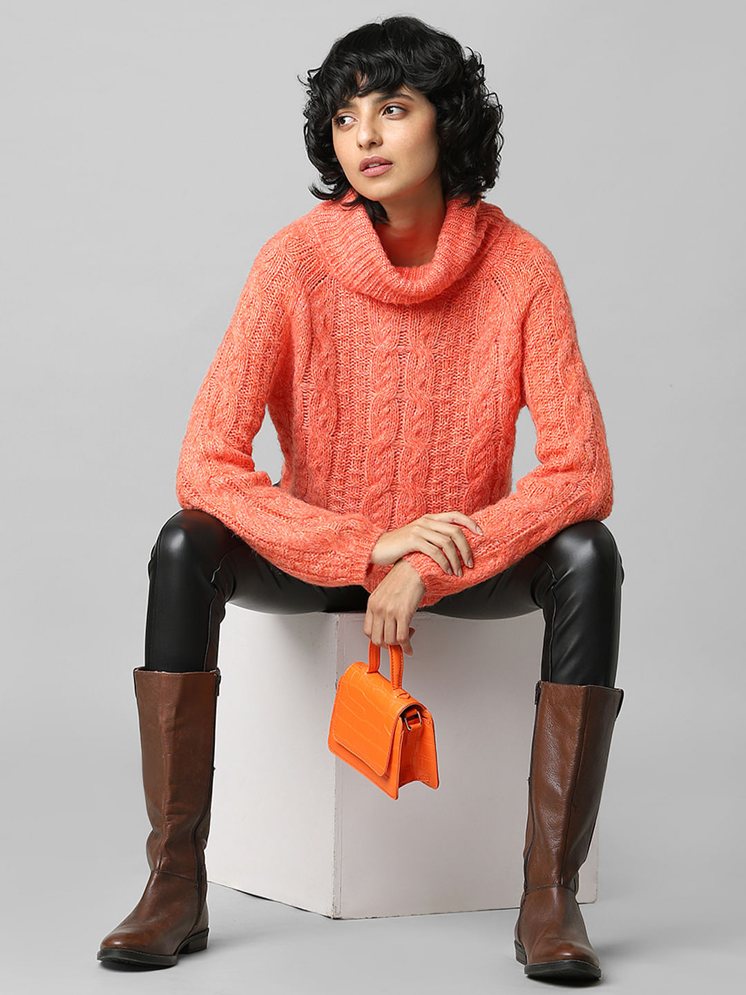 Orange Cowlneck Pullover