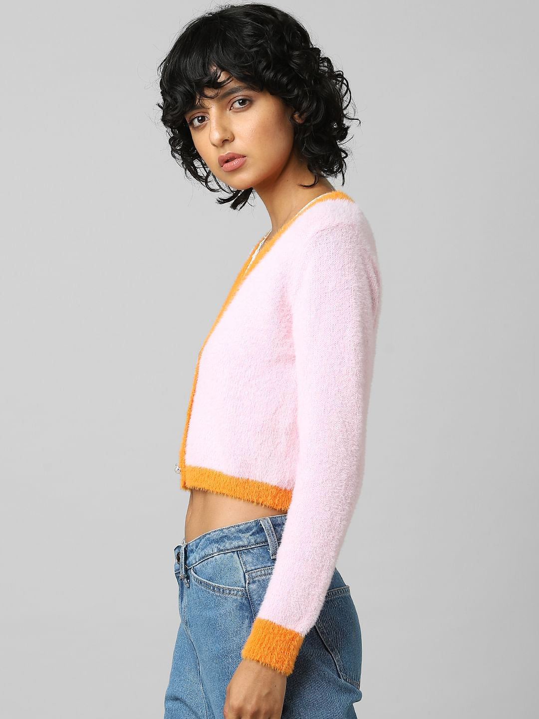 Pink Colourblocked Cardigan