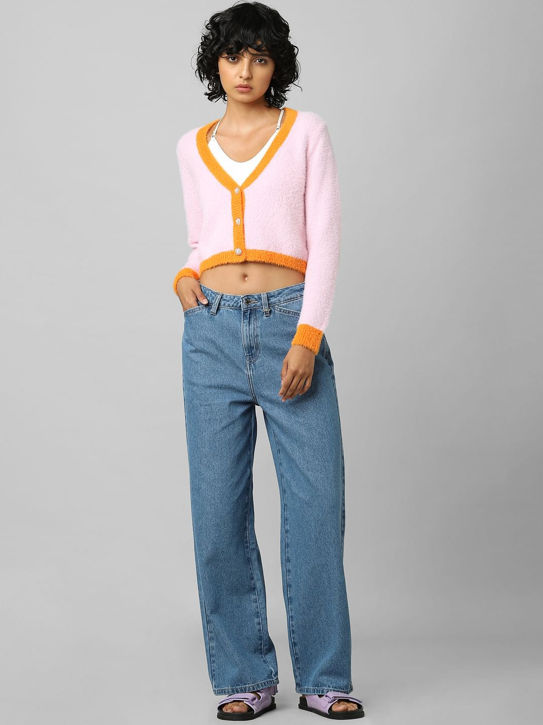 Pink Colourblocked Cardigan