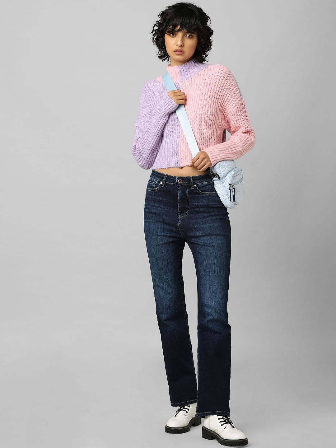 Purple Colourblocked High Neck Pullover
