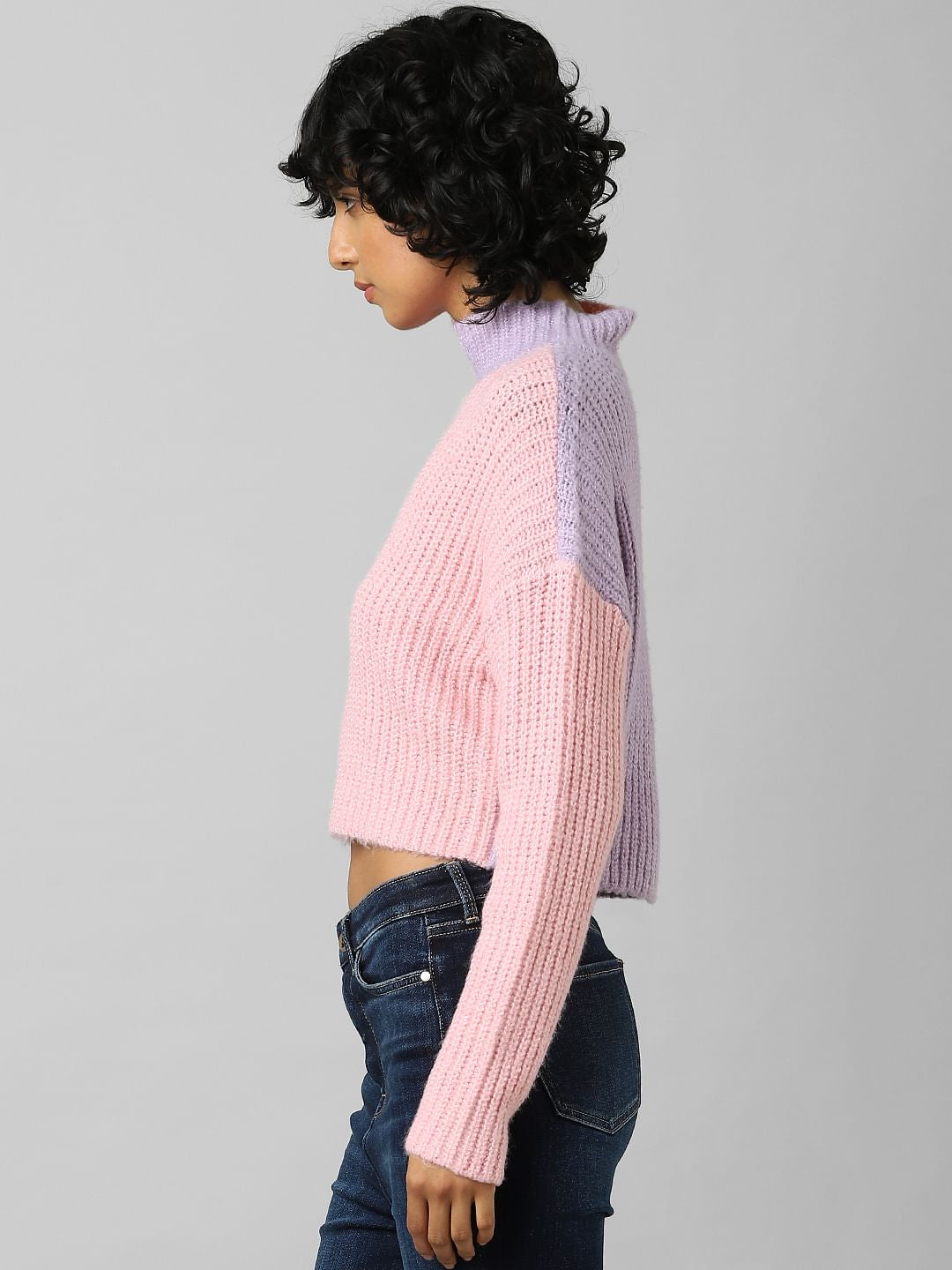 Purple Colourblocked High Neck Pullover