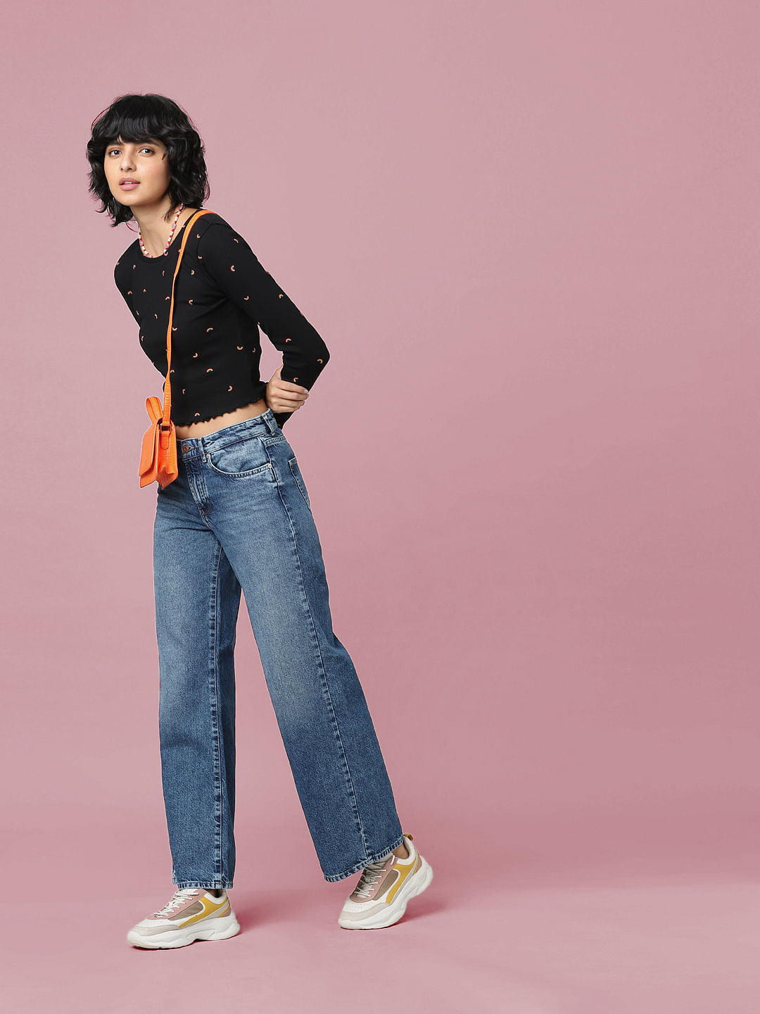 Blue Low Rise Wide Leg Jeans