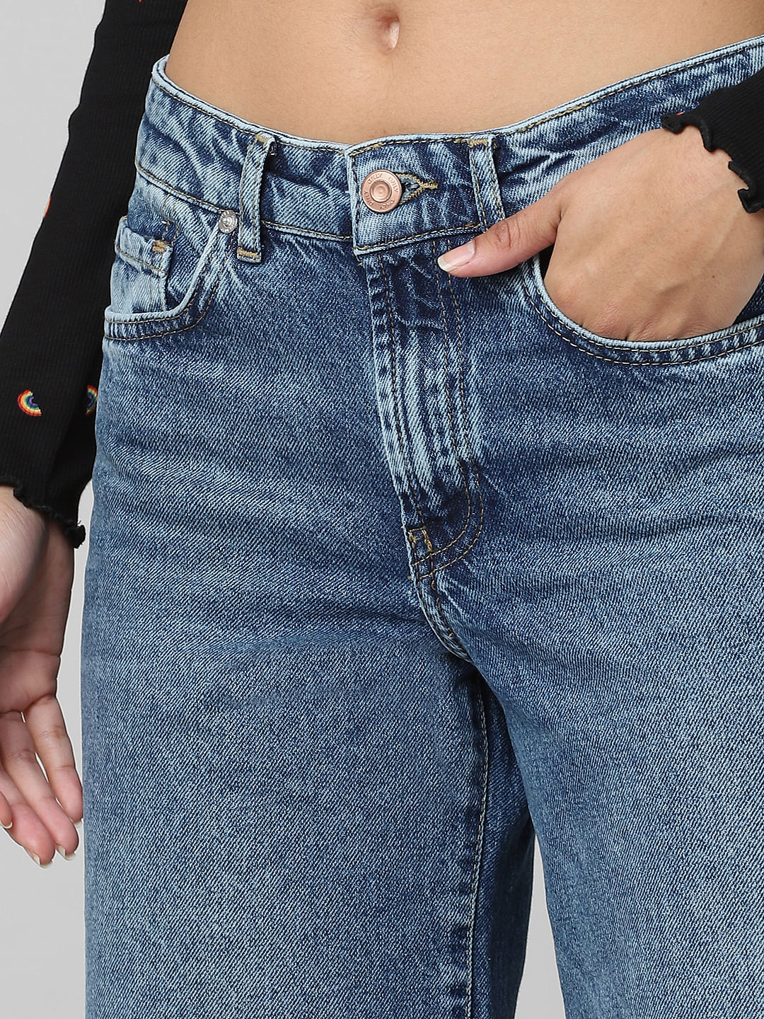 Blue Low Rise Wide Leg Jeans