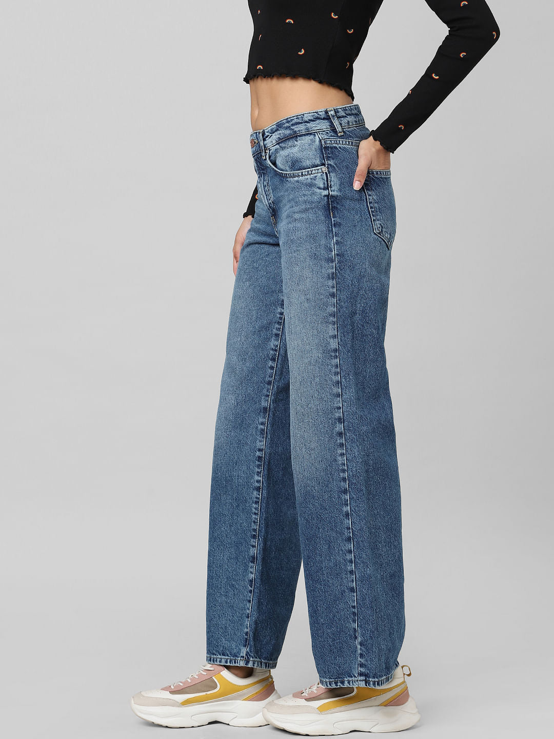 Blue Low Rise Wide Leg Jeans
