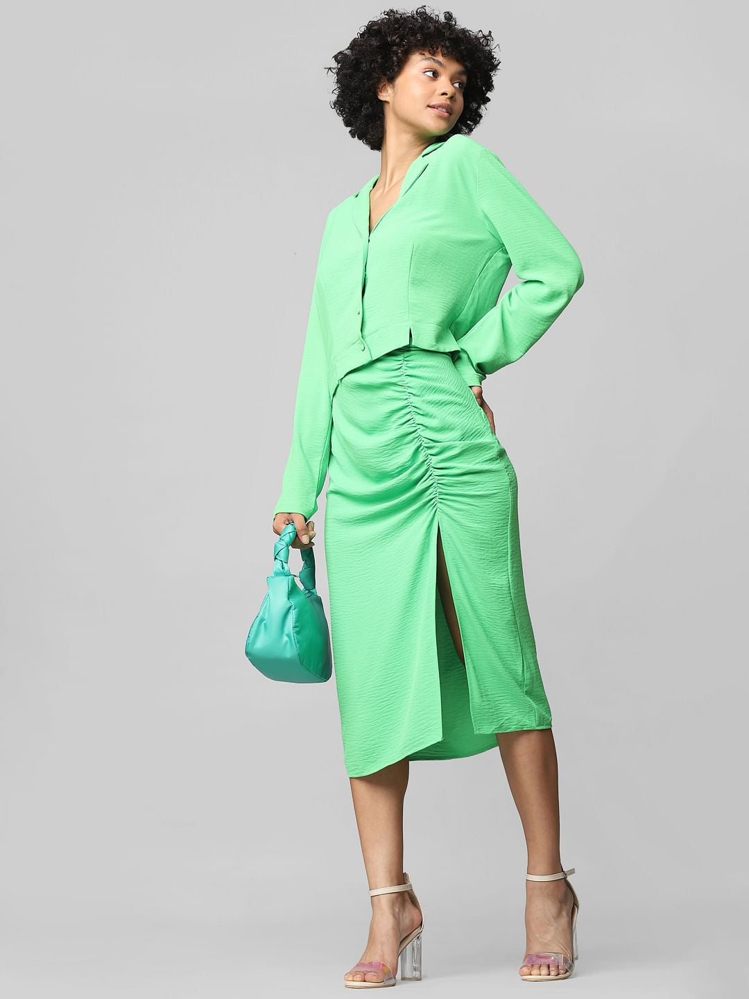 Green High Waist Co-Ord Midi Skirt