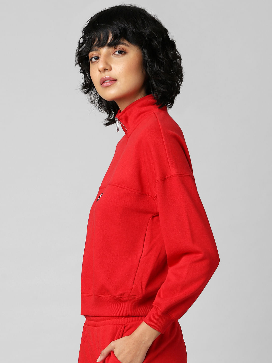 Red Zip-Top Co-Ord Sweatshirt