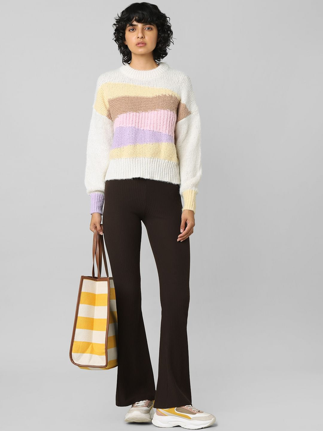 Beige Jacquard Knit Pullover