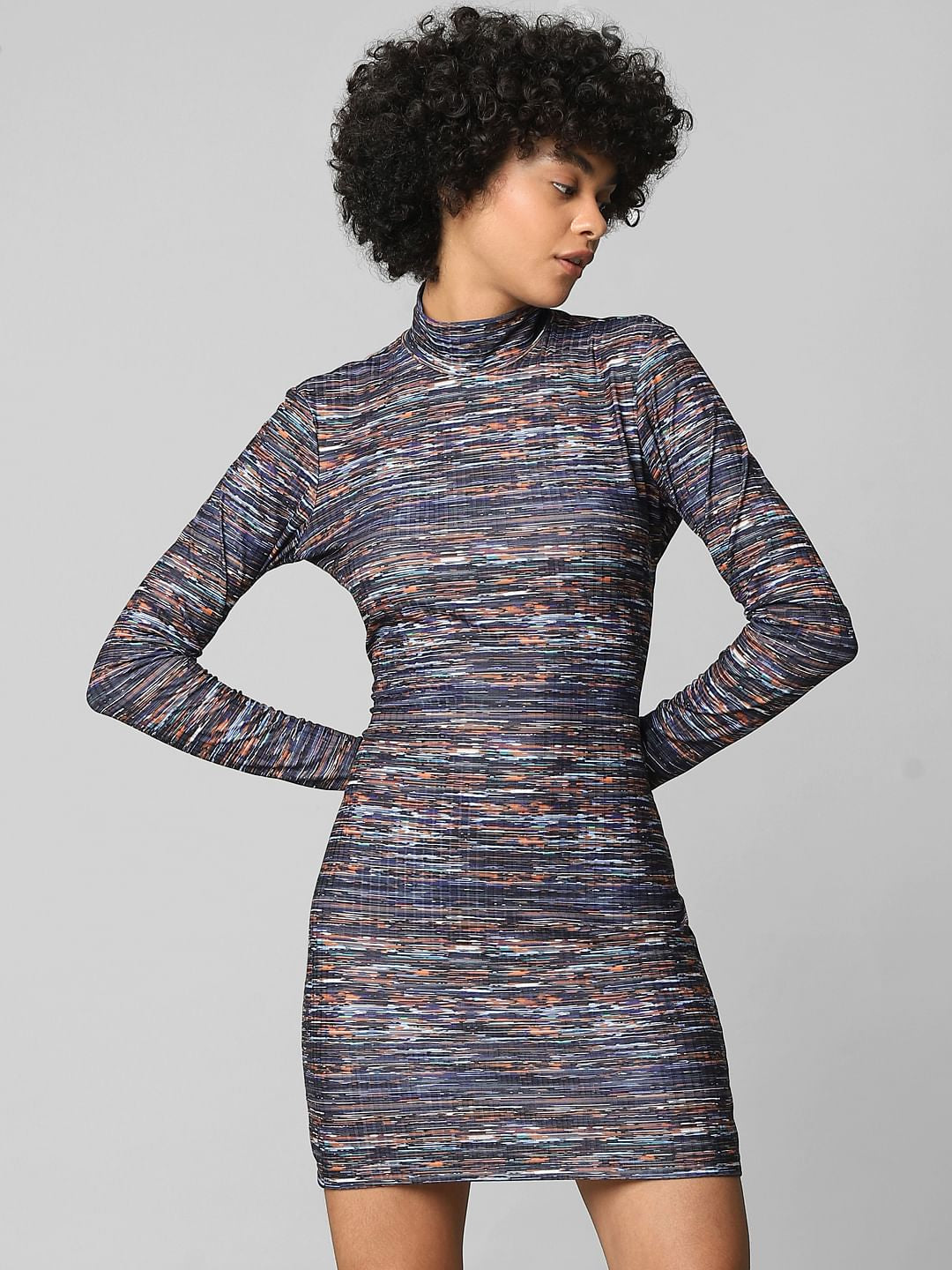 Multi-Coloured High Neck Bodycon Dress