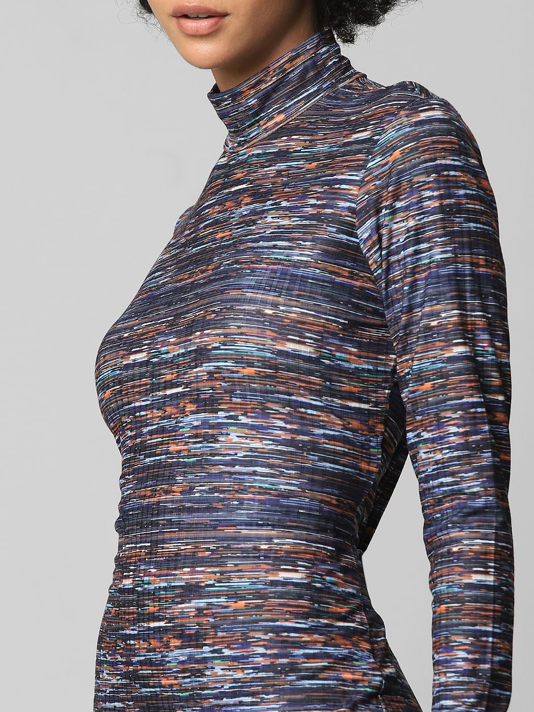 Multi-Coloured High Neck Bodycon Dress