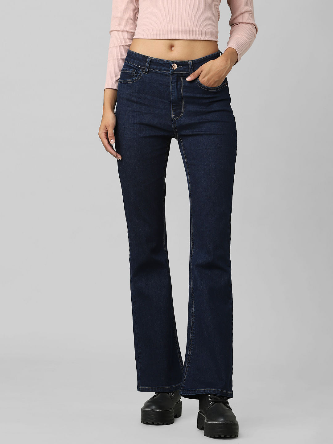 Blue High Rise Flared Jeans