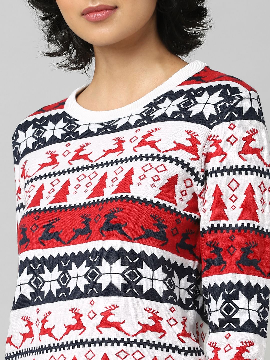 White Xmas Print Jacquard Co-Ord Pullover