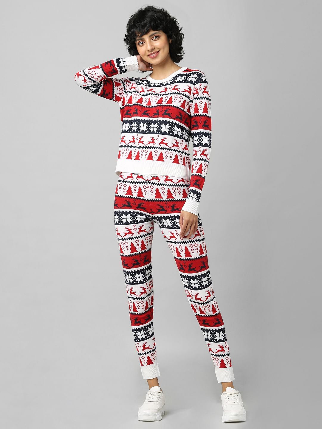 White Xmas Print Jacquard Co-Ord Pullover