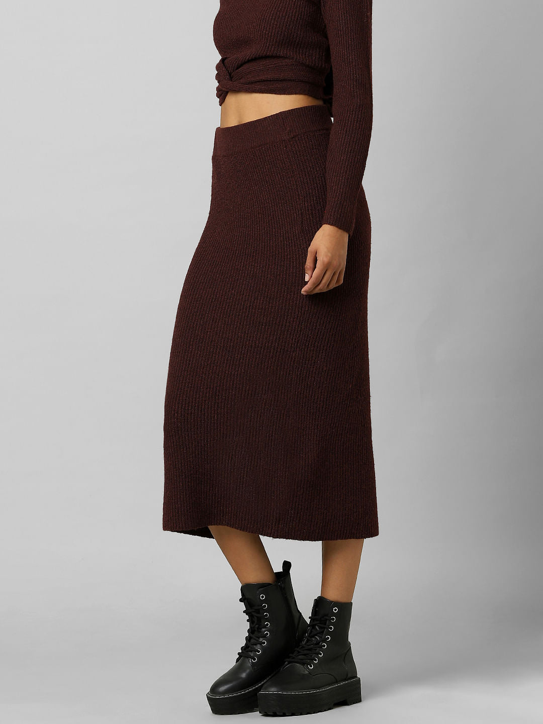 Maroon High Rise Co-Ord Midi Skirt
