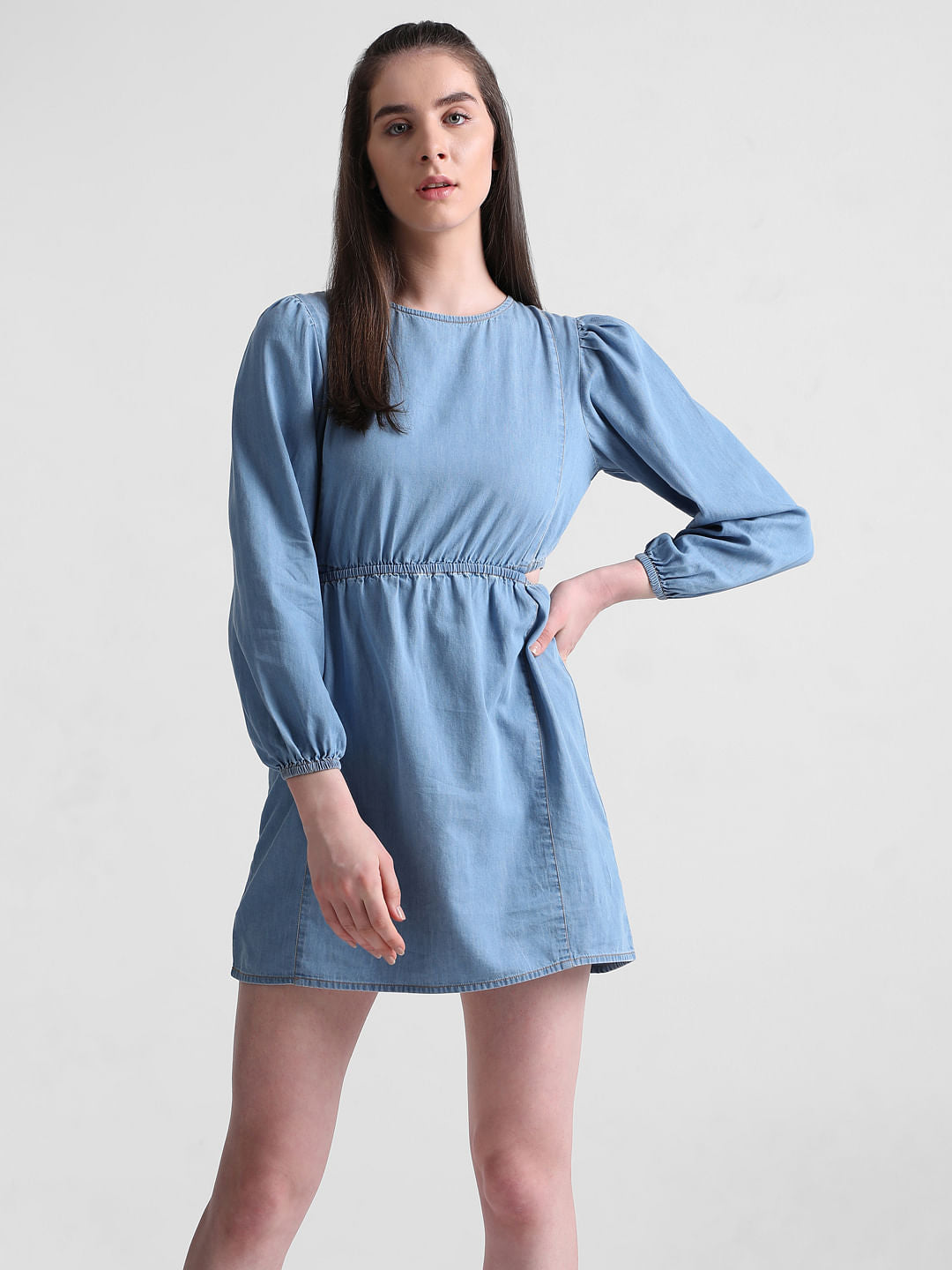 Blue Cut-Out Denim Dress