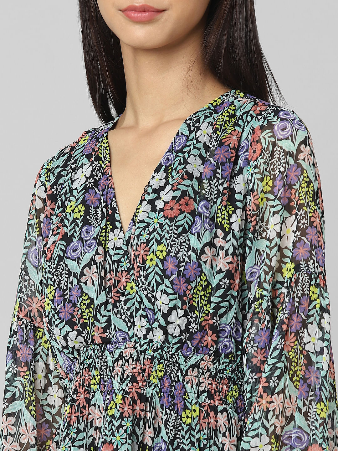 Black Printed Wrap Mini Dress