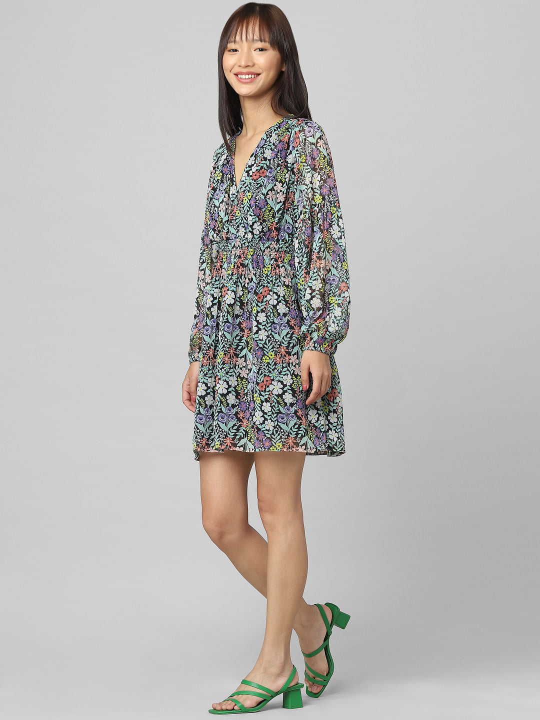 Black Printed Wrap Mini Dress