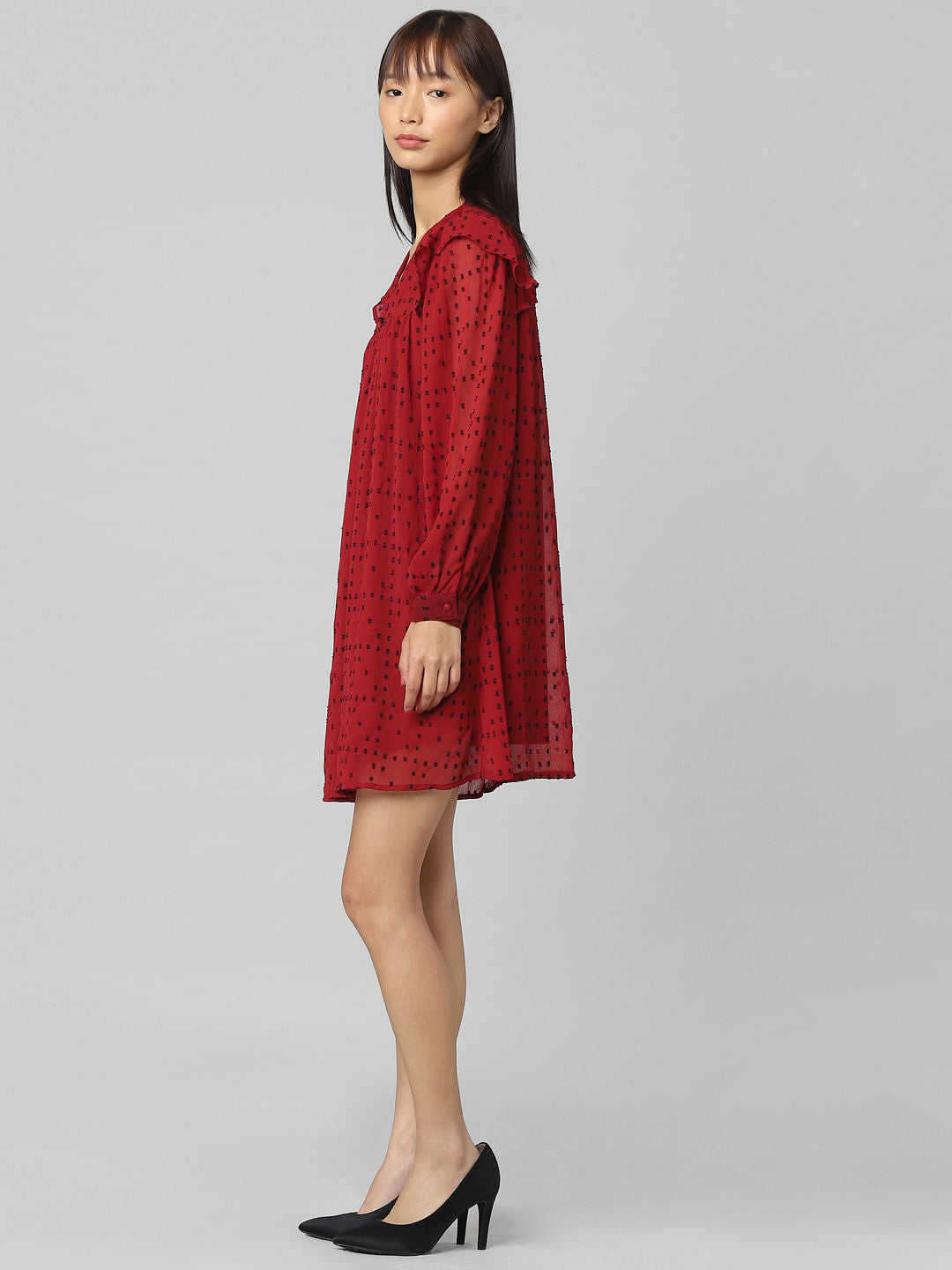 Red Printed Chiffon Dobby Dress