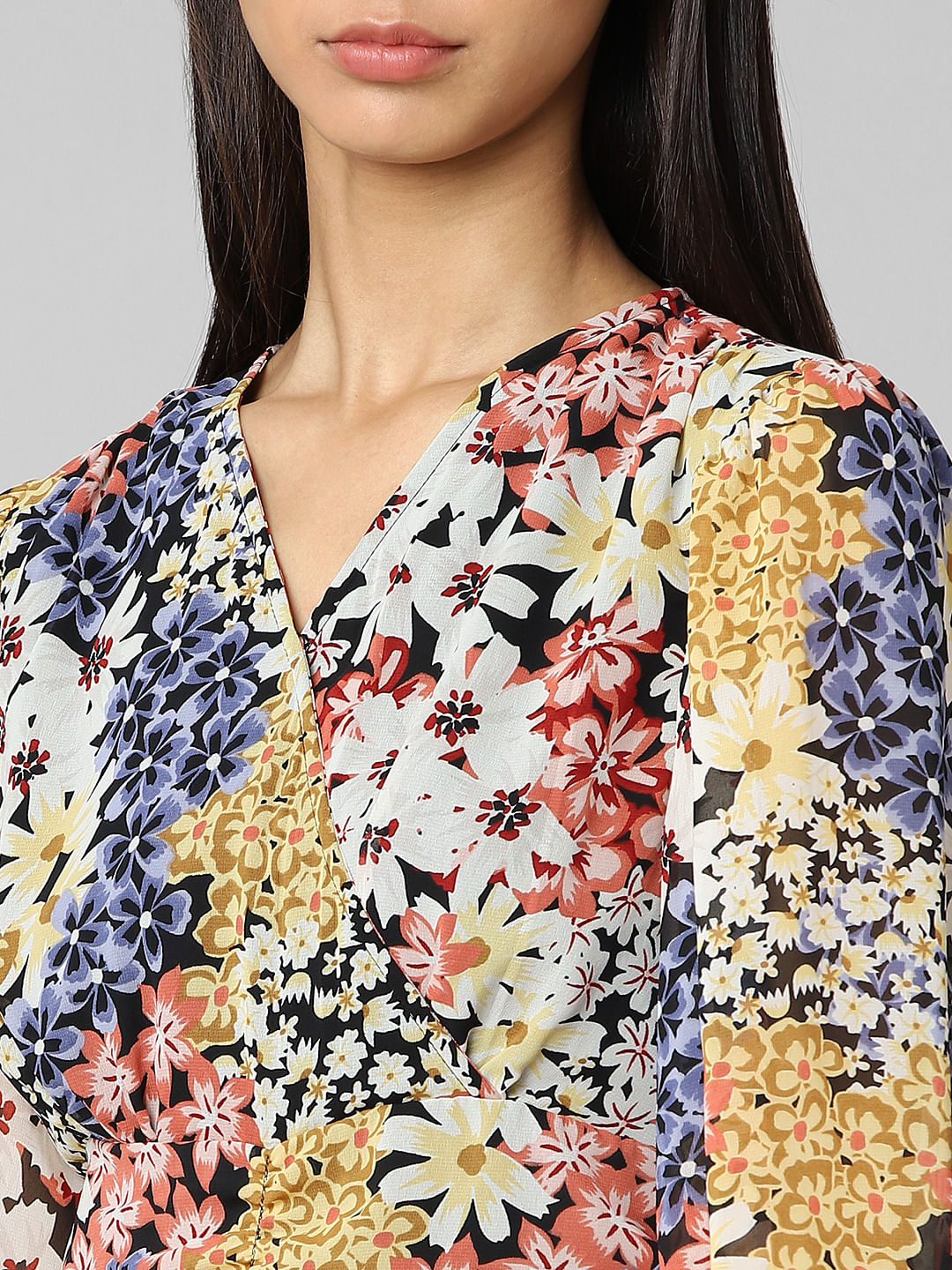 Black Floral Ruched Mini Dress