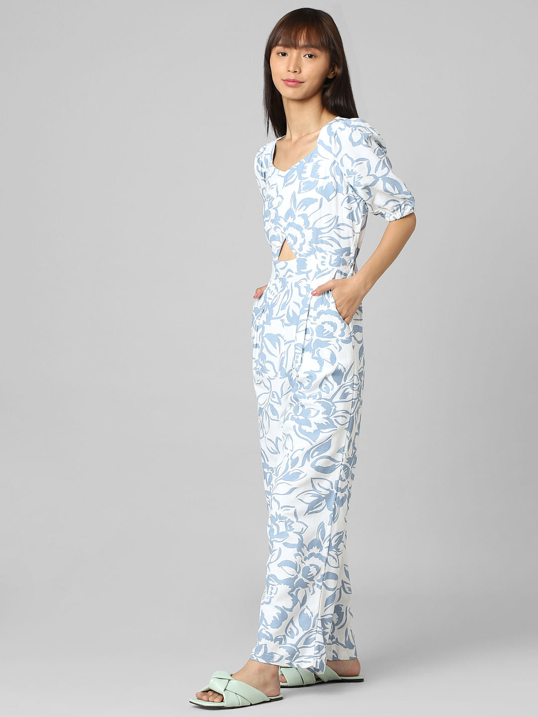 White Floral Cut-Out Jumpsuit
