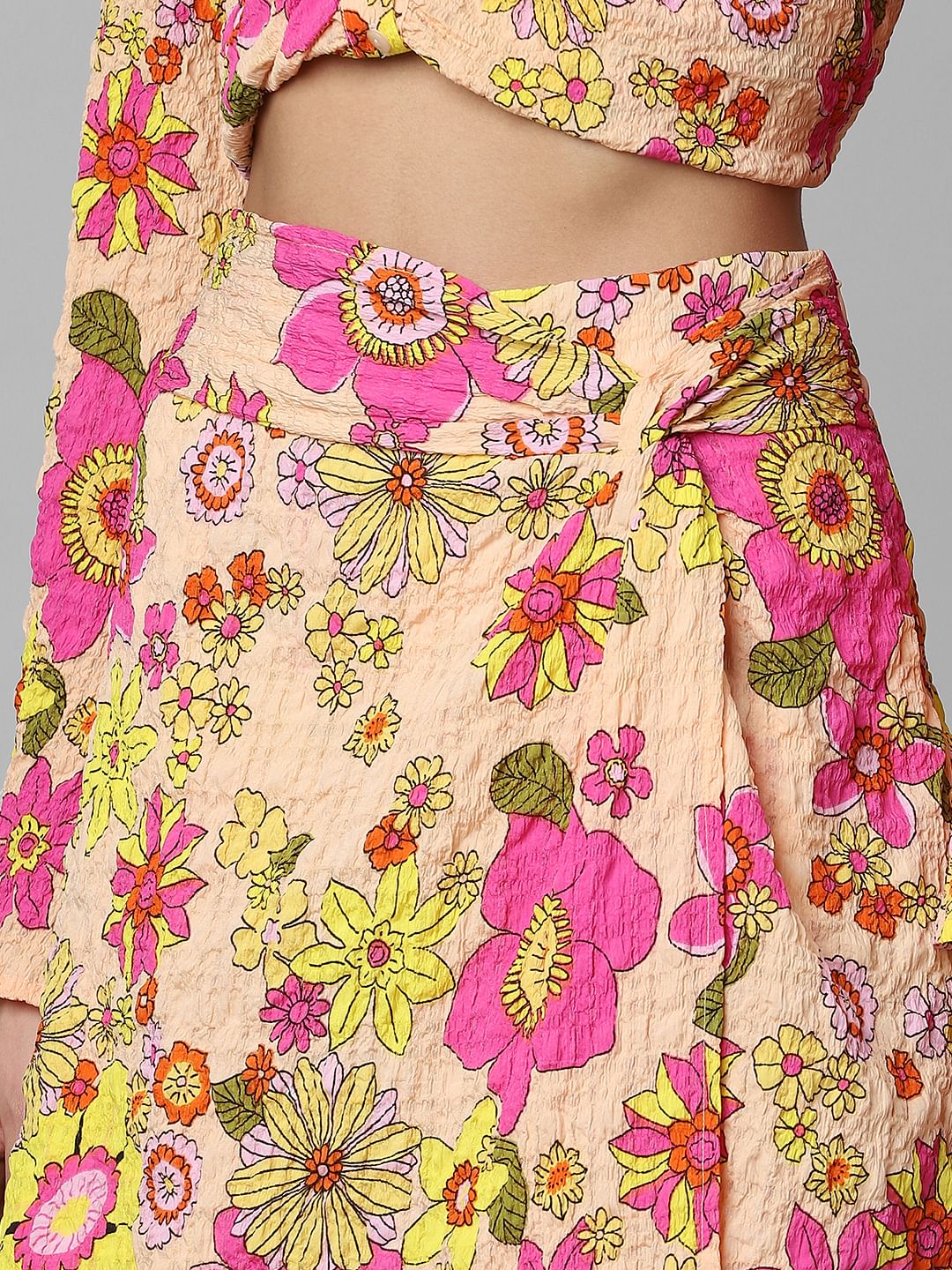 Peach Floral Wrap-Over Co-Ord Skorts