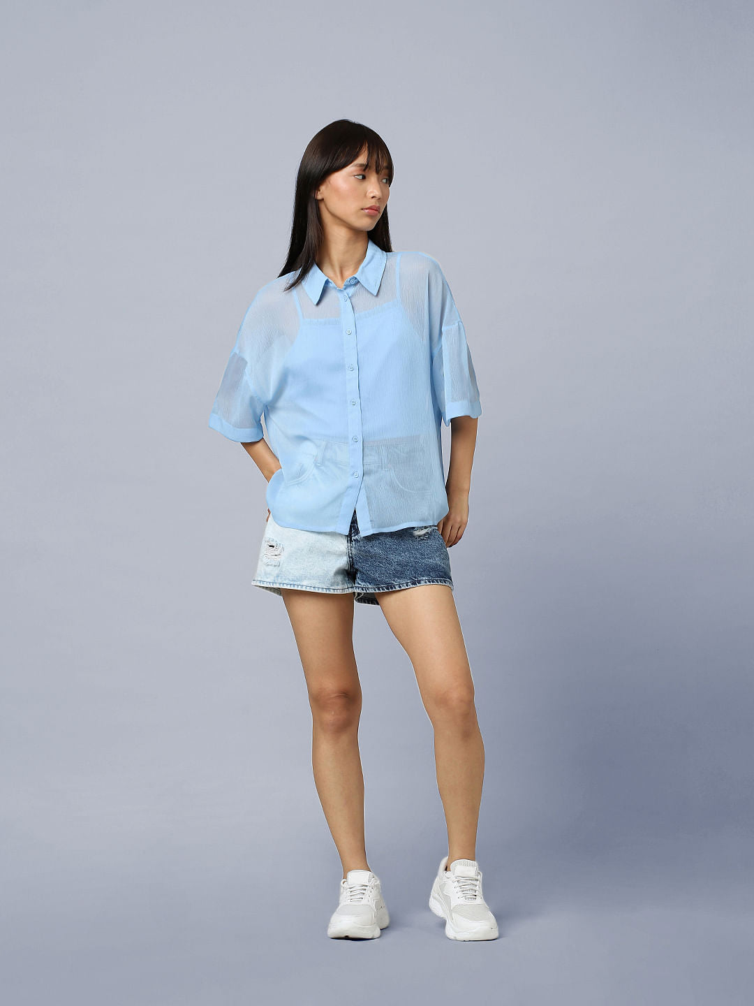 Blue Crepe Oversized Shirt