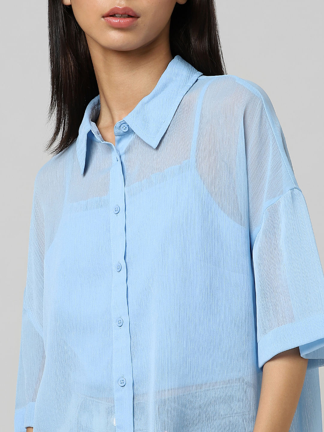Blue Crepe Oversized Shirt
