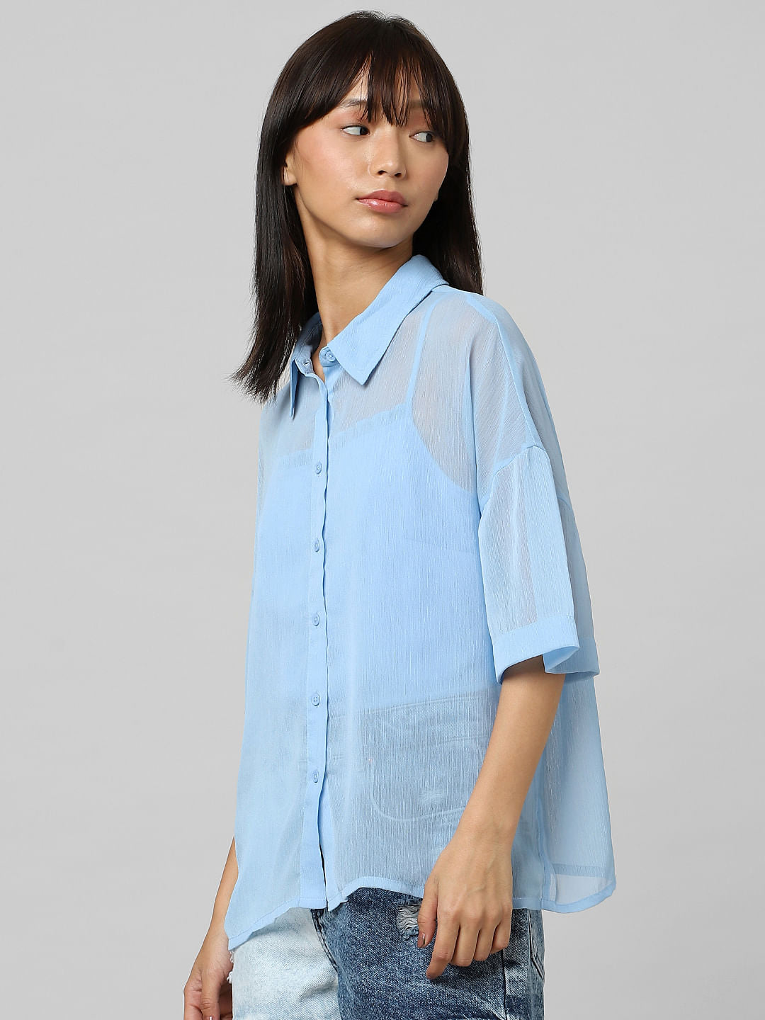 Blue Crepe Oversized Shirt