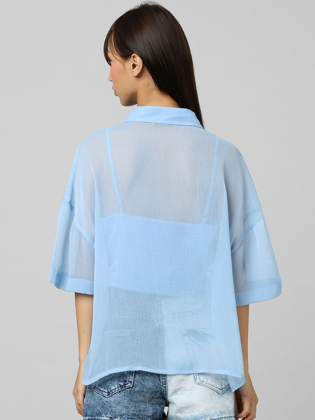 Blue Crepe Oversized Shirt