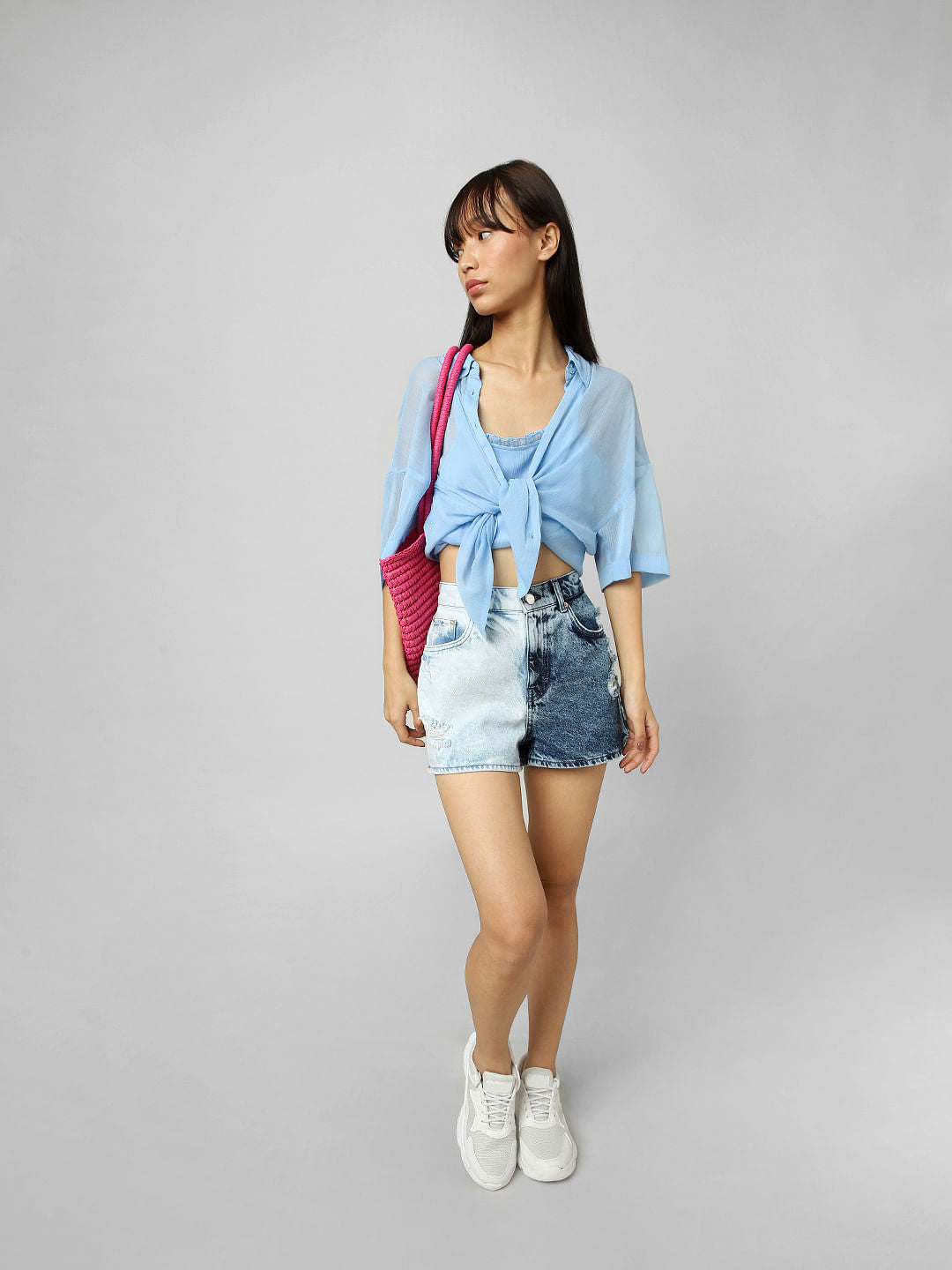 Blue Crepe Oversized Shirt