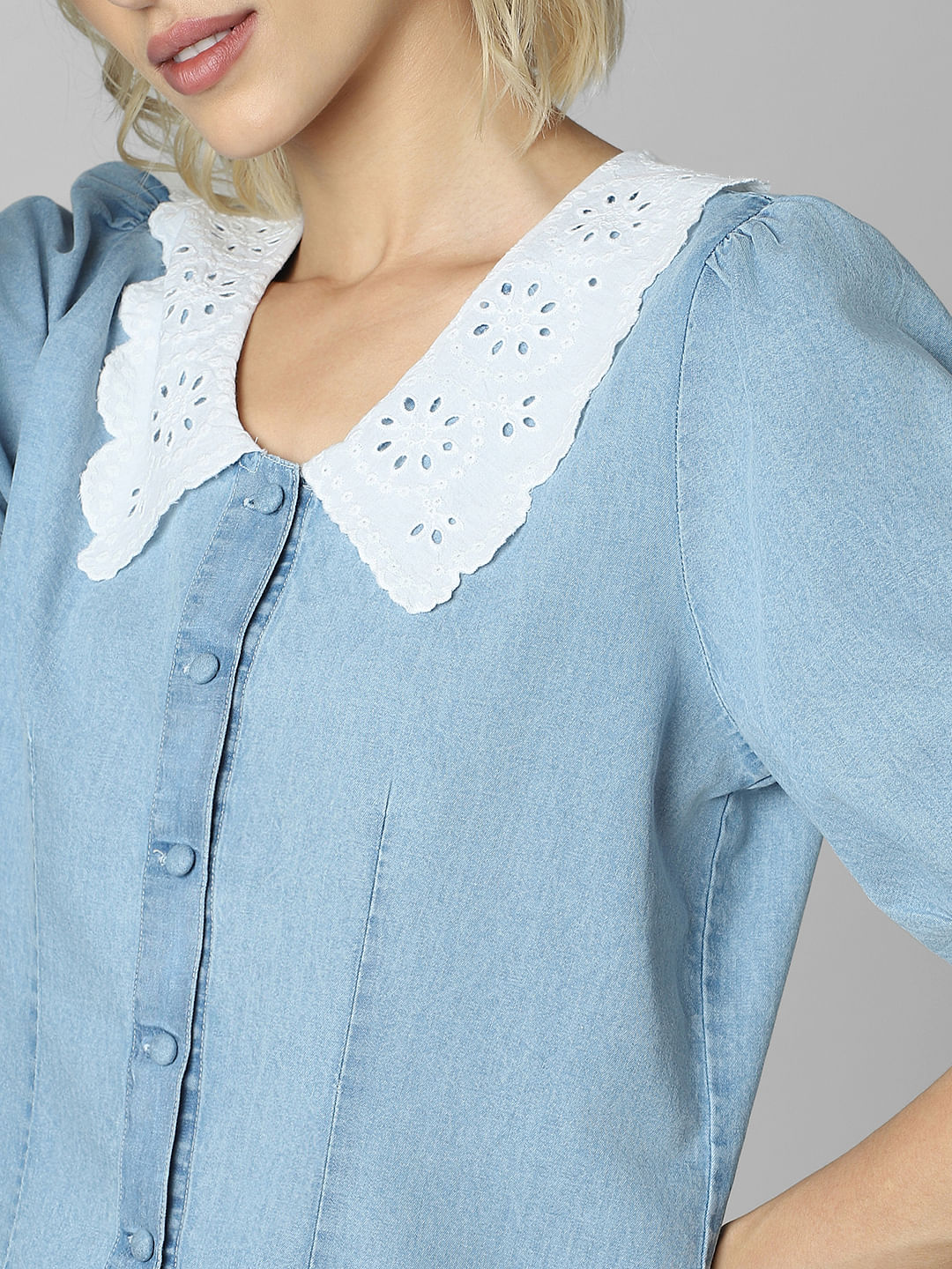 Blue Peterpan Collar Denim Shirt