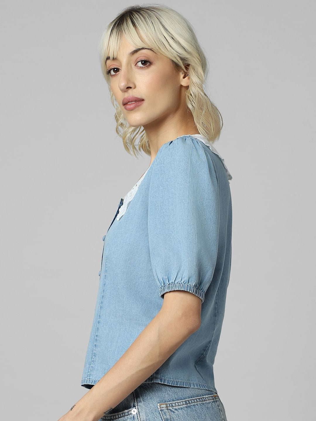 Blue Peterpan Collar Denim Shirt