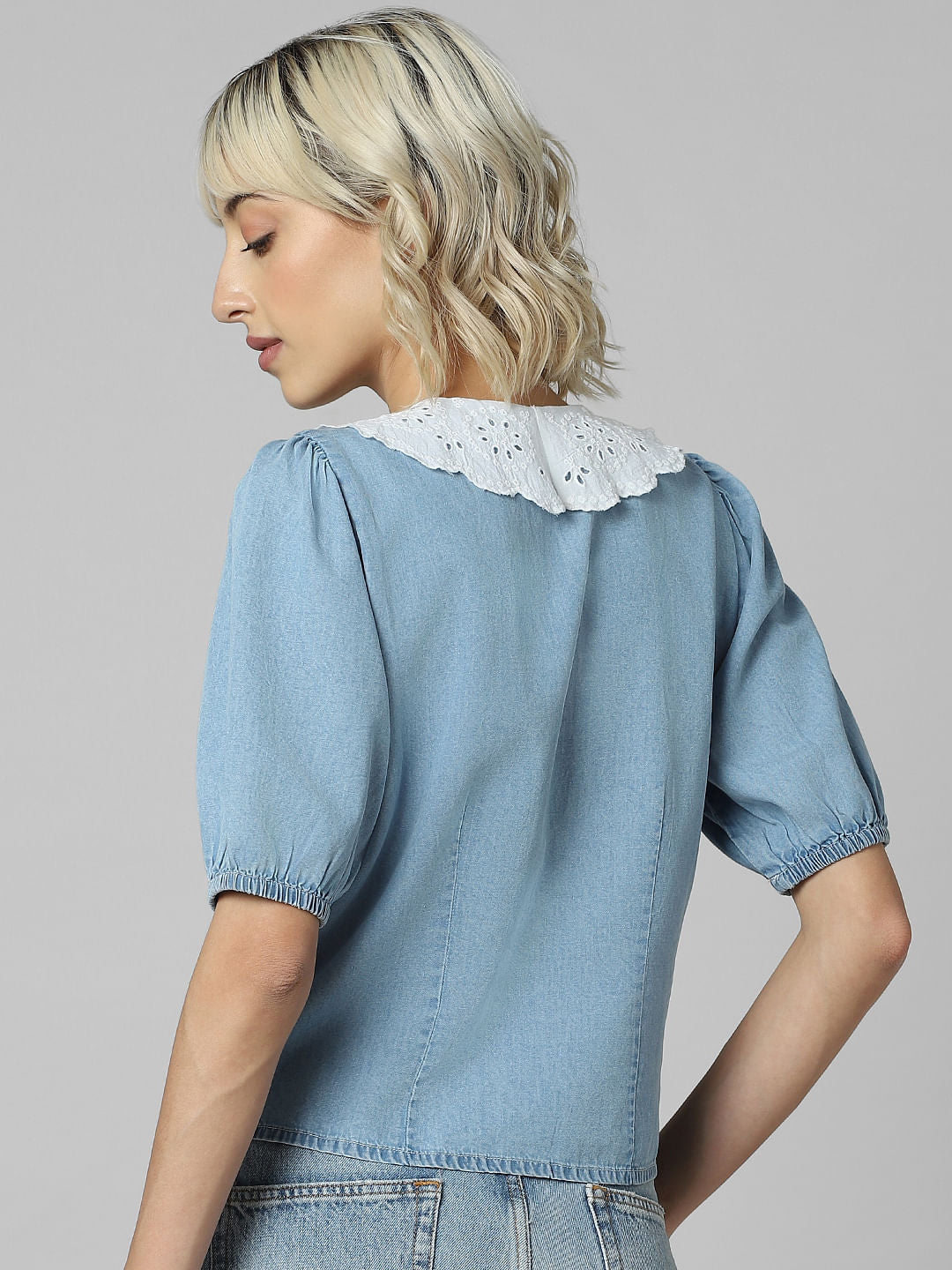 Blue Peterpan Collar Denim Shirt