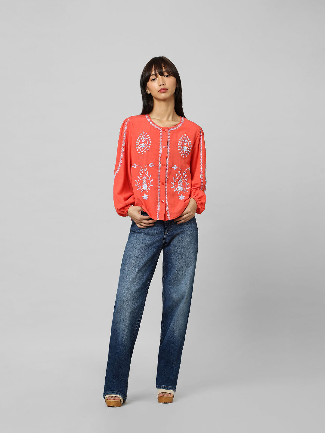 Red Embroidered Top